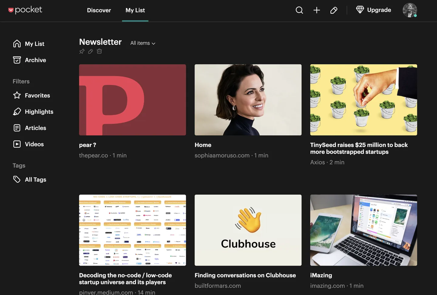 Pocket homepage