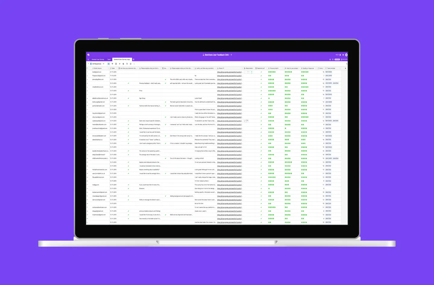 Airtable user testing homepage example