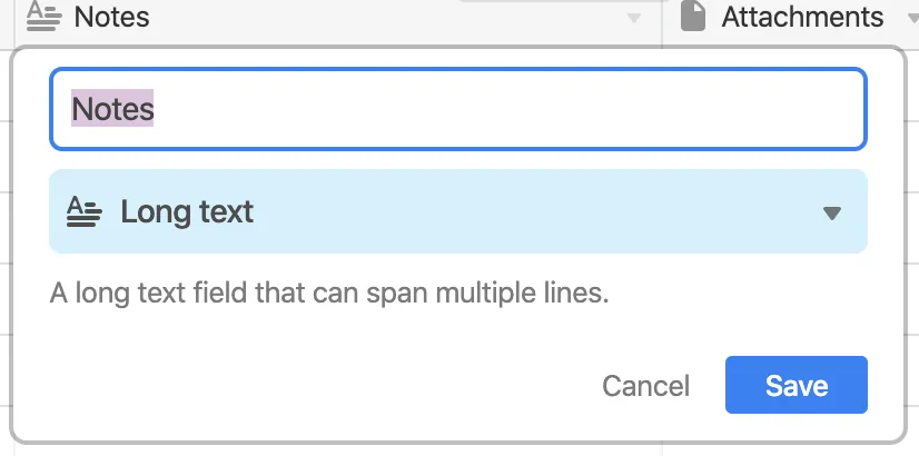 Adding notes Airtable example