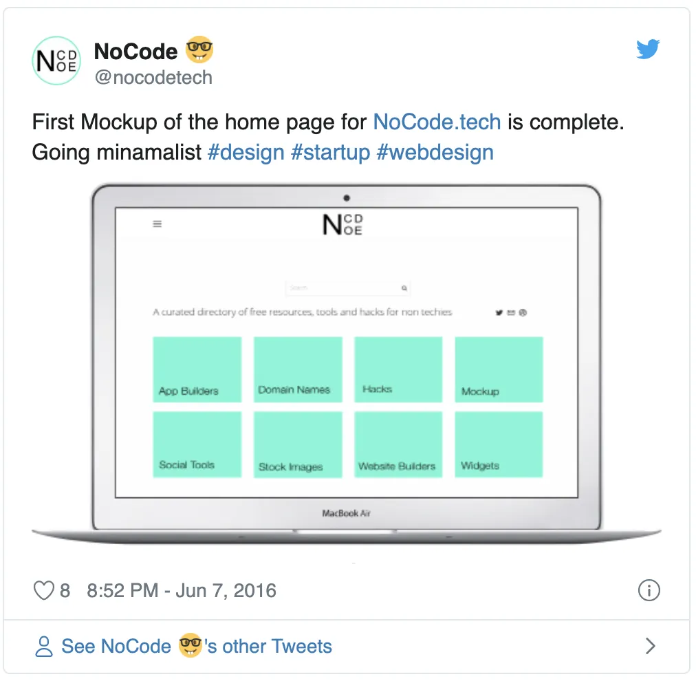 Sharing tweet of nocode for the first time